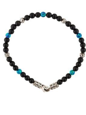 JOHN HARDY STERLING SILVER 925 SYNTHETIC OPAL & ONYX BEAD BRACELET